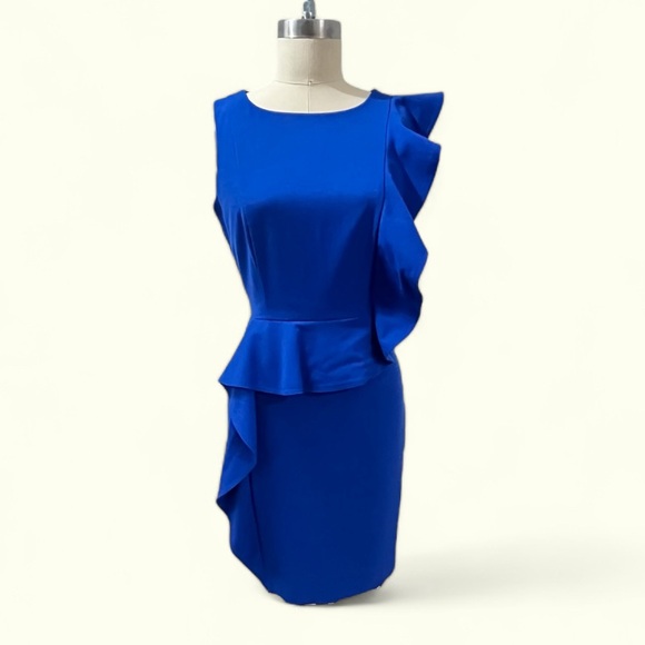 Y2K era 80s inspired office to evening dress with huge asymmetrical ruffle. - Picture 1 of 3